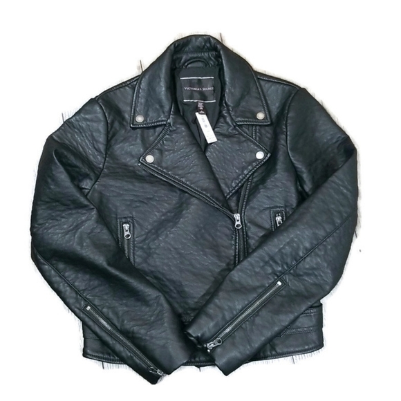Victoria's Secret Pebbled Vegan Leather Motorcycle Jacket Size M NWT - Picture 2 of 10